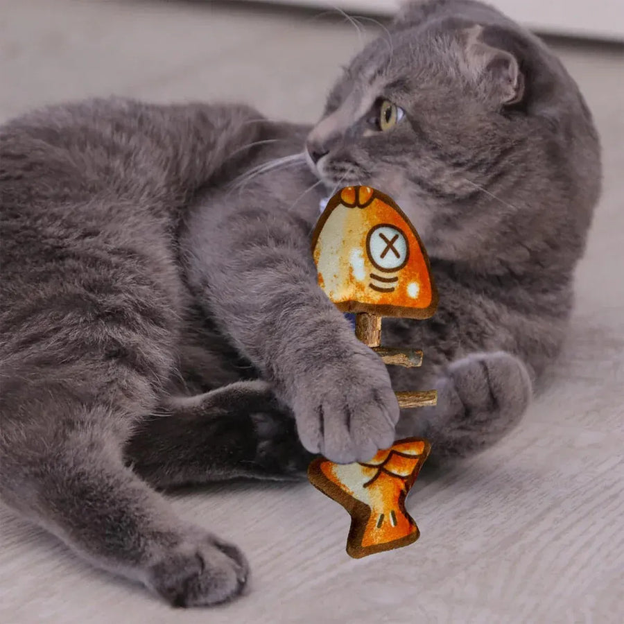 Cat Toy Simulated Fish Bone Simulated Squid Plush Chew Interactive for Cats Play - Fish Bones