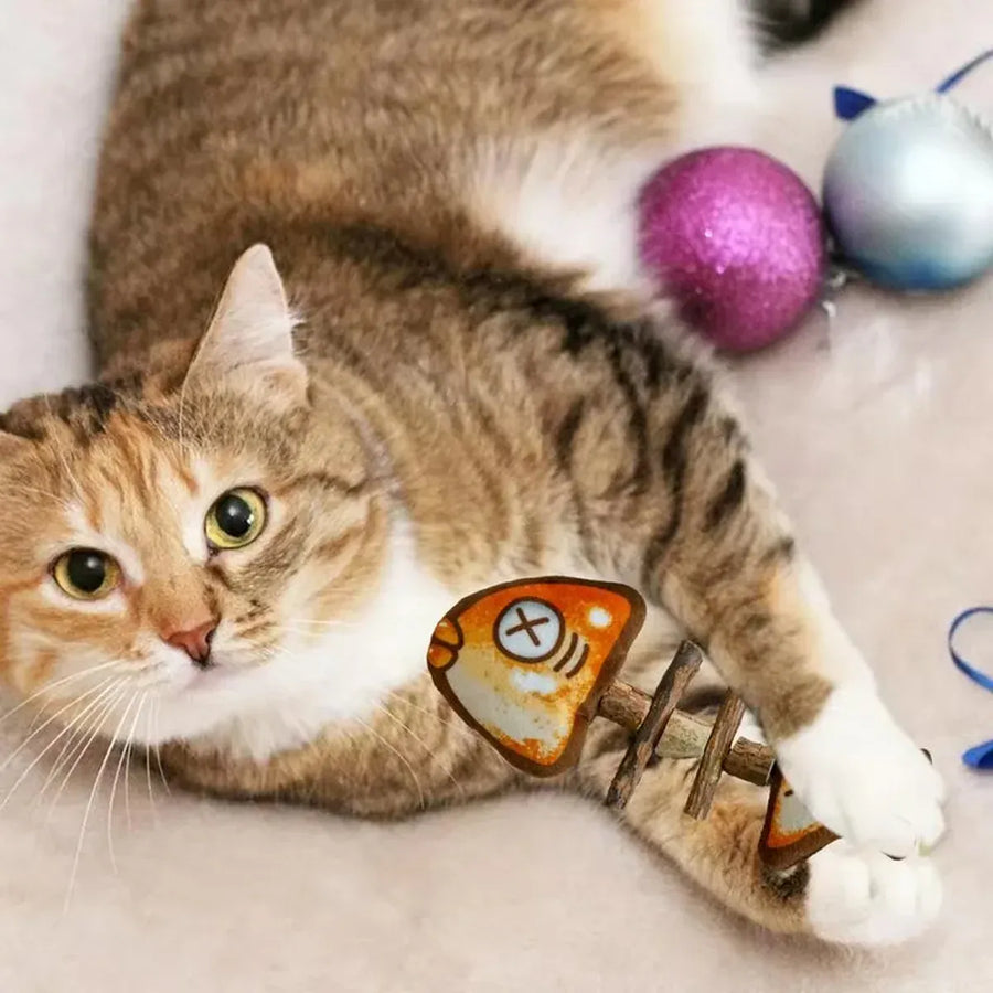 Cat Toy Simulated Fish Bone Simulated Squid Plush Chew Interactive for Cats Play - Fish Bones