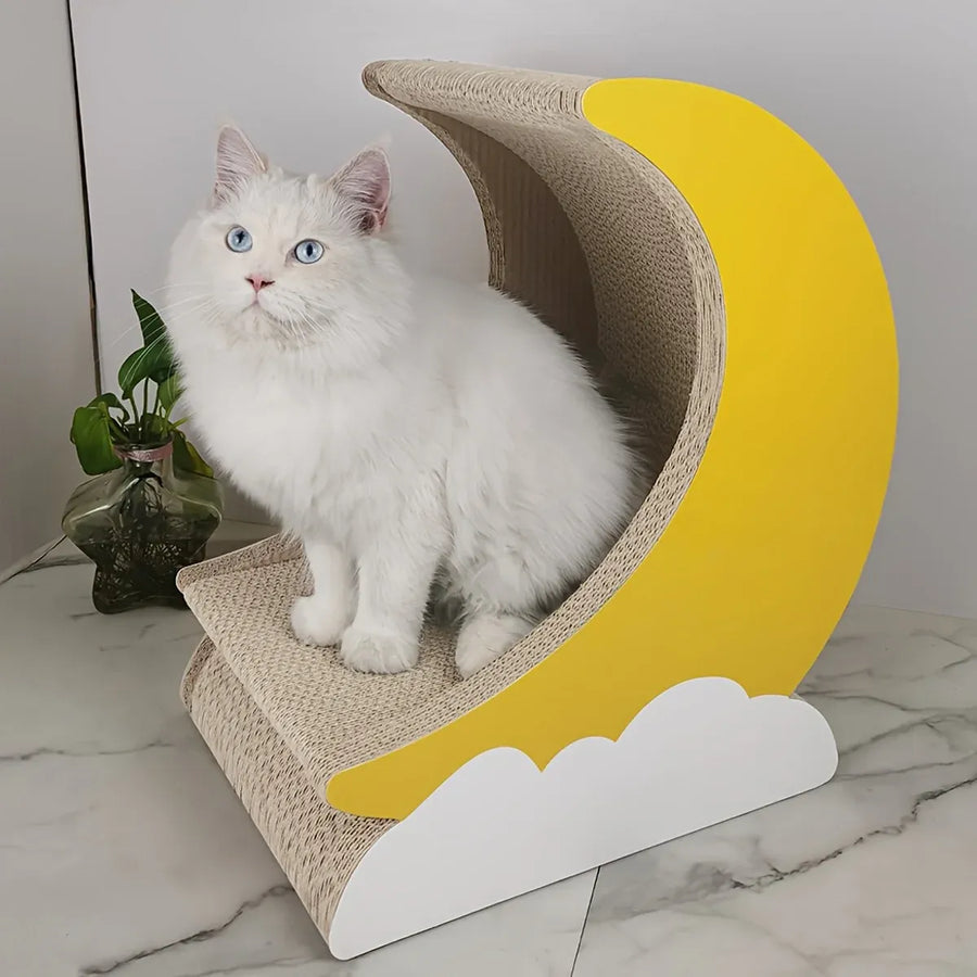 1-Piece Moon-Shaped Corrugated Cardboard Cat Scratcher