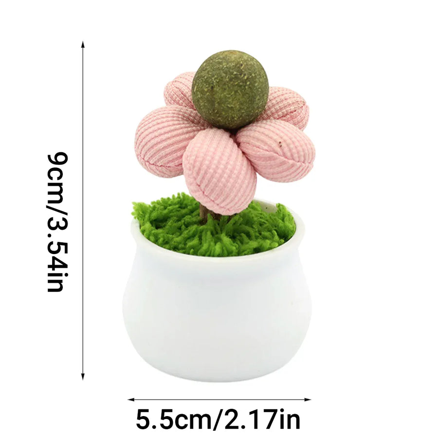 Catnip Ball Cat Chew Toy Cute Flower Pot Shaped Interactive Play Teeth Cleaning - Pink