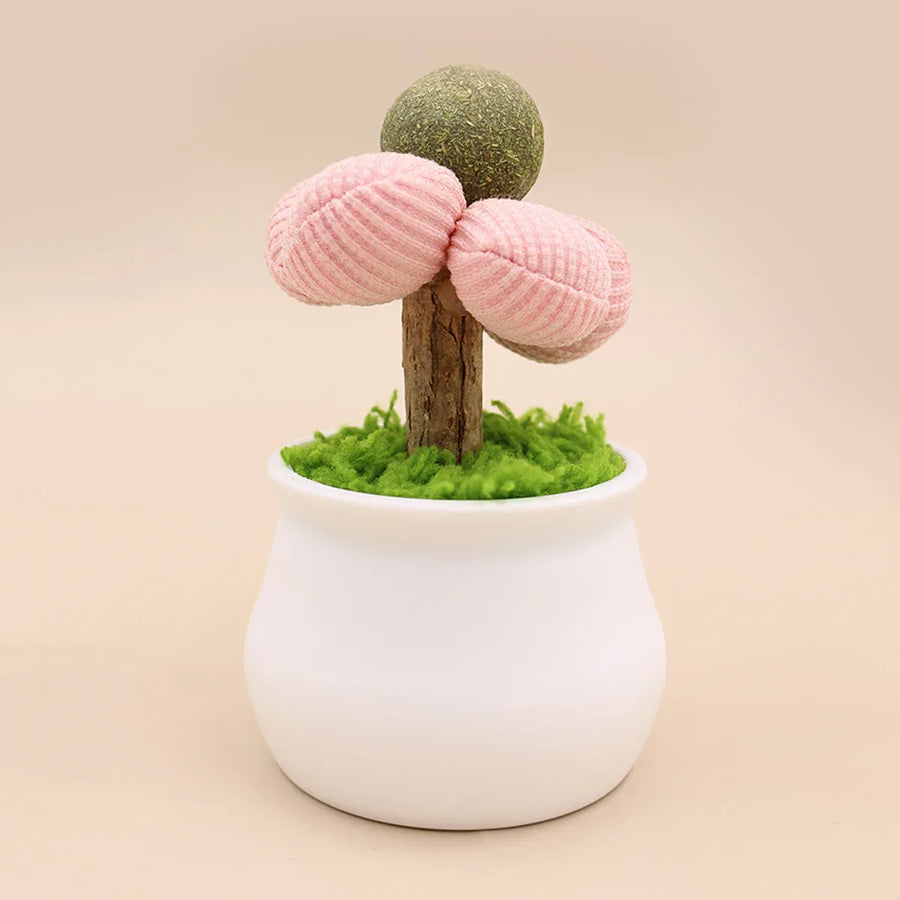 Catnip Ball Cat Chew Toy Cute Flower Pot Shaped Interactive Play Teeth Cleaning - Pink