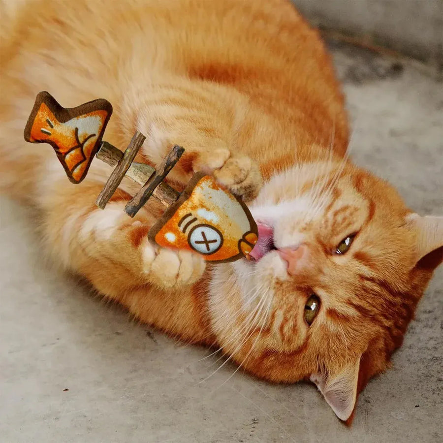 Cat Toy Simulated Fish Bone Simulated Squid Plush Chew Interactive for Cats Play - Giant Squid