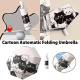 1PC Cartoon Black White Cat Automatic Folding Sun Umbrella Anti-UV For Unisex