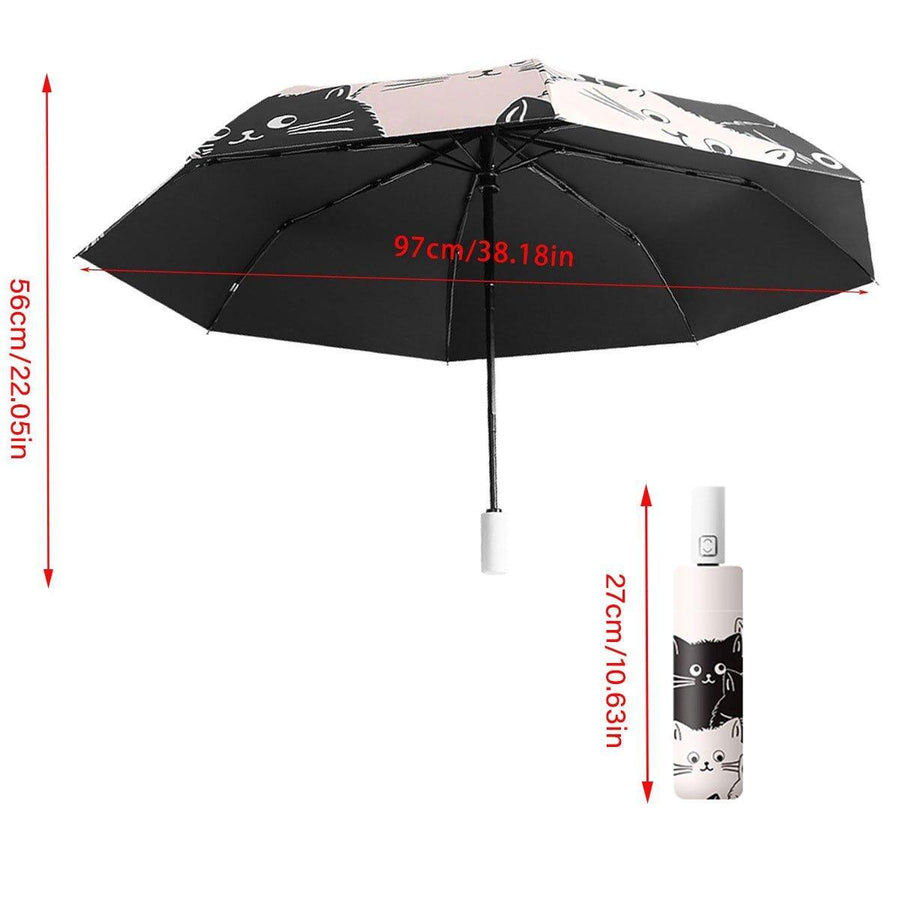 1PC Cartoon Black White Cat Automatic Folding Sun Umbrella Anti-UV For Unisex