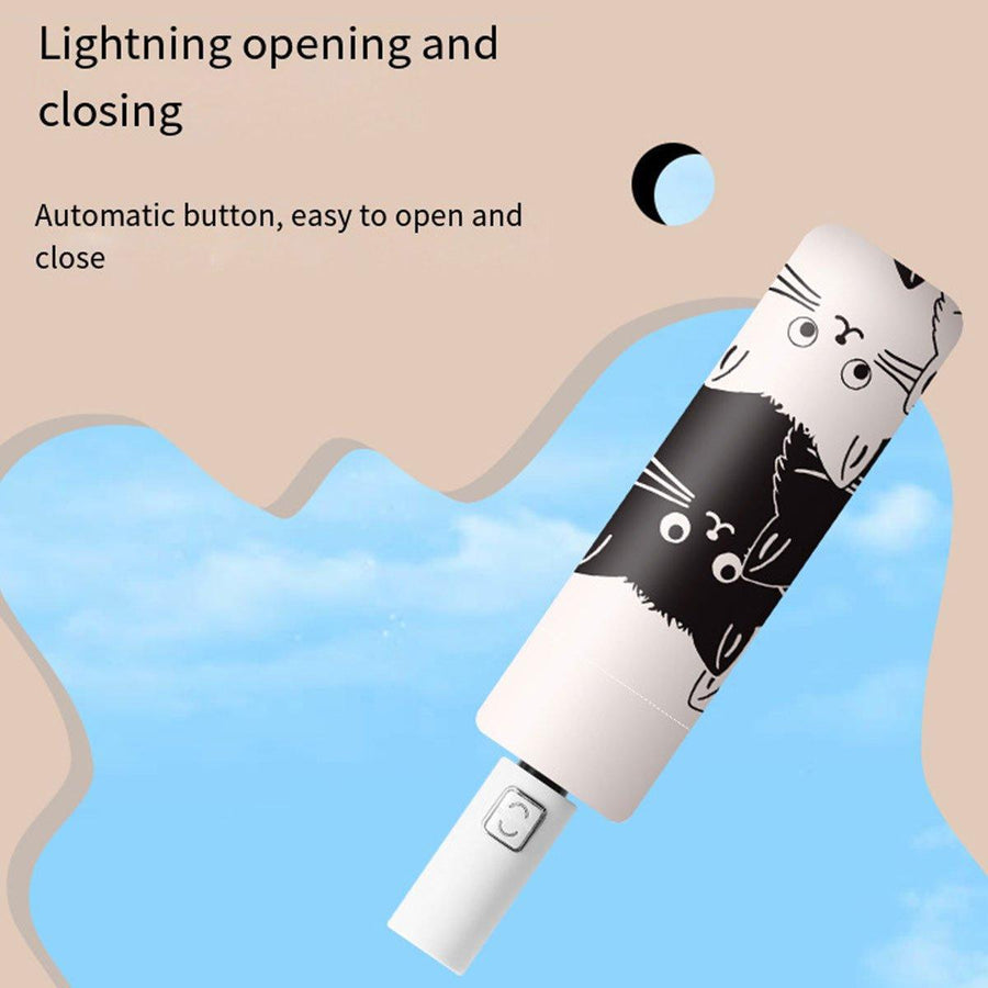 1PC Cartoon Black White Cat Automatic Folding Sun Umbrella Anti-UV For Unisex