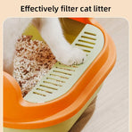 12L Semi Enclosed Large Cat Litter Box with Delivery Shovel Easy Clean Toilet - White-Grey