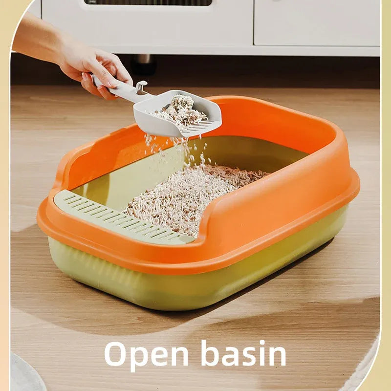 12L Semi Enclosed Large Cat Litter Box with Delivery Shovel Easy Clean Toilet - White-Grey