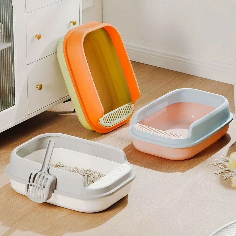 12L Semi Enclosed Large Cat Litter Box with Delivery Shovel Easy Clean Toilet - White-Grey