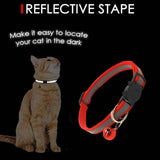 Reflective Cat Collar with Breakaway Buckle and Bell Adjustable for Small Pet Use - Rose Red