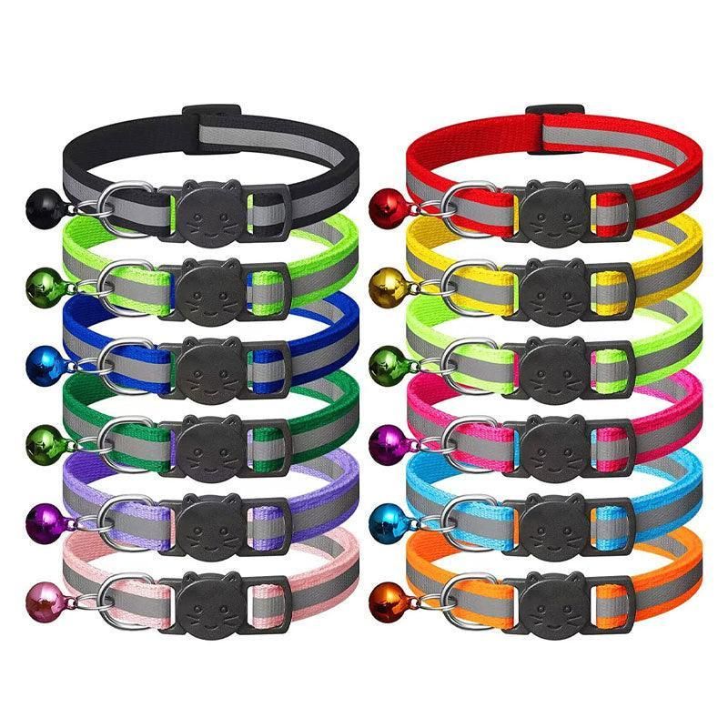 Reflective Cat Collar with Breakaway Buckle and Bell Adjustable for Small Pet Use - Yellow