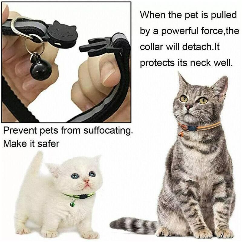 Reflective Cat Collar with Breakaway Buckle and Bell Adjustable for Small Pet Use - Yellow