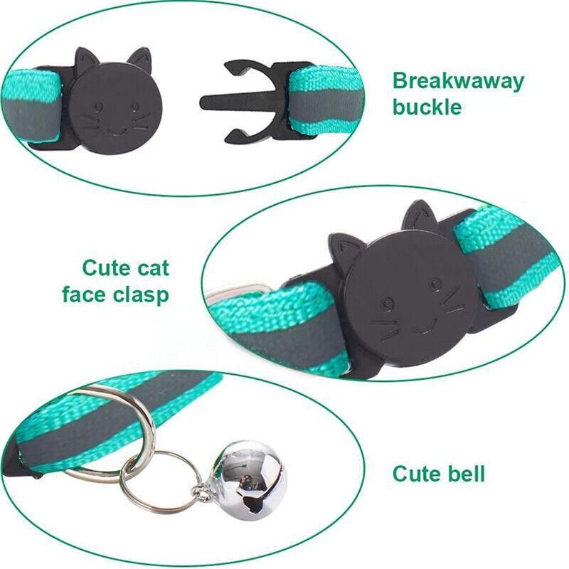 Reflective Cat Collar with Breakaway Buckle and Bell Adjustable for Small Pet Use - Yellow