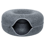 Felt Cat Tunnel Bed Round Donut Cave Nest for Kittens and Small Pets 60x30cm - Dark Grey