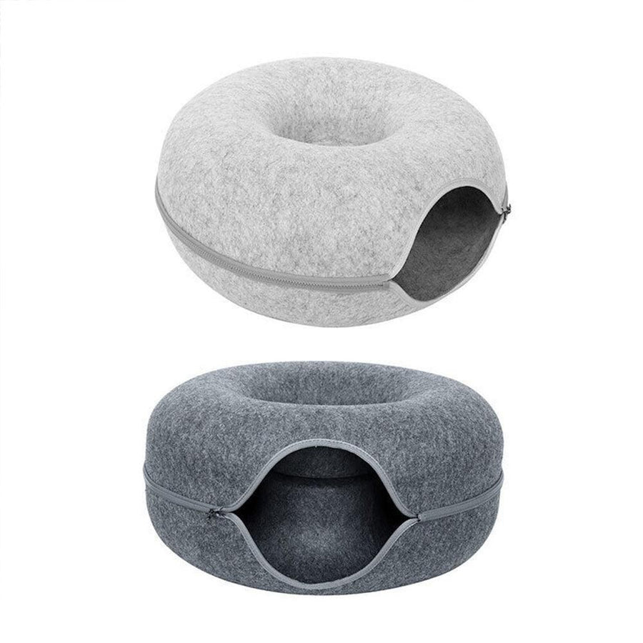 Felt Cat Tunnel Bed Round Donut Cave Nest for Kittens and Small Pets 60x30cm - Dark Grey