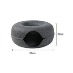 Felt Cat Tunnel Bed Round Donut Cave Nest for Kittens and Small Pets 60x30cm - Dark Grey