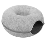 Felt Cat Tunnel Bed Donut Cave Nest for Kittens and Small Pets 50x30cm - Light Grey