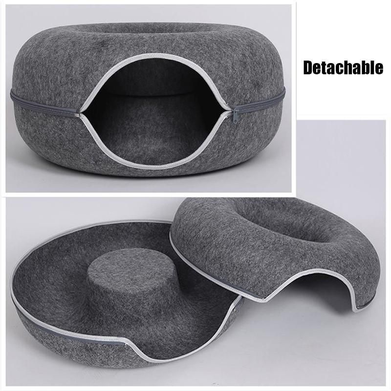 Felt Cat Tunnel Bed Donut Cave Nest for Kittens and Small Pets 50x30cm - Light Grey