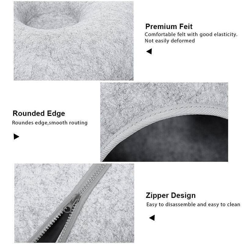 Felt Cat Tunnel Bed Donut Cave Nest for Kittens and Small Pets 50x30cm - Light Grey