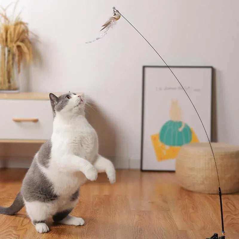 Cat Play Toy Simulation Birds Teaser Wand Interactive Stick with Suction Cup - 1