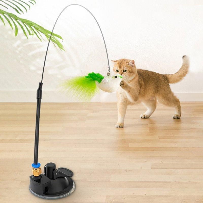 Cat Play Toy Simulation Birds Teaser Wand Interactive Stick with Suction Cup - 1