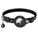 Reflective Pet Collar with Holder for AirTag Tracker – Anti-Lost Cat Dog Tag - Black