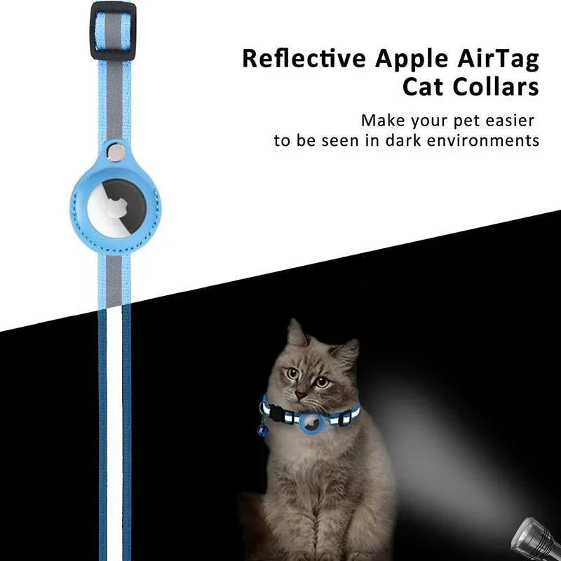 Reflective Pet Collar with Holder for AirTag Tracker – Anti-Lost Cat Dog Tag - Blue
