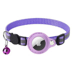Reflective Pet Collar with Holder for AirTag Tracker – Anti-Lost Cat Dog Tag - Purple