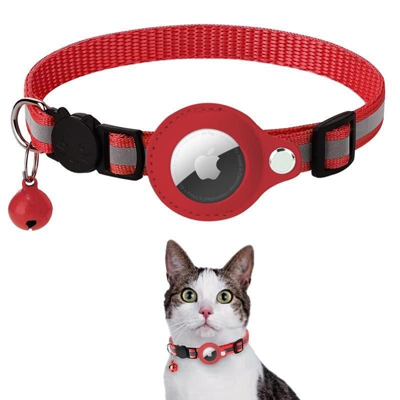 Reflective Pet Collar with Holder for AirTag Tracker – Anti-Lost Cat Dog Tag - Purple