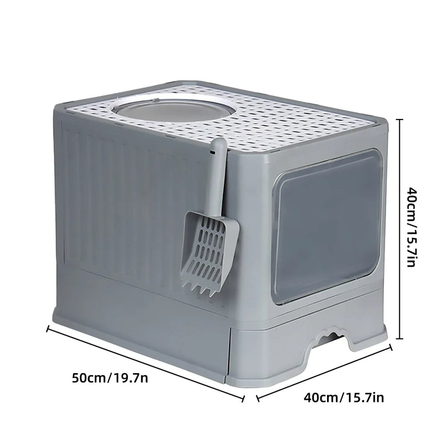 Large Fully Enclosed Cat Litter Box Cat Toilet Pet Litter Tray Odor Control - Grey