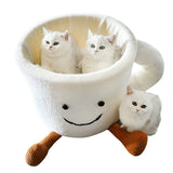 Cat Bed Coffee Cup Shape Cartoon Pet Bed Soft Nest Small Pets Sleeping Indoor - Front View