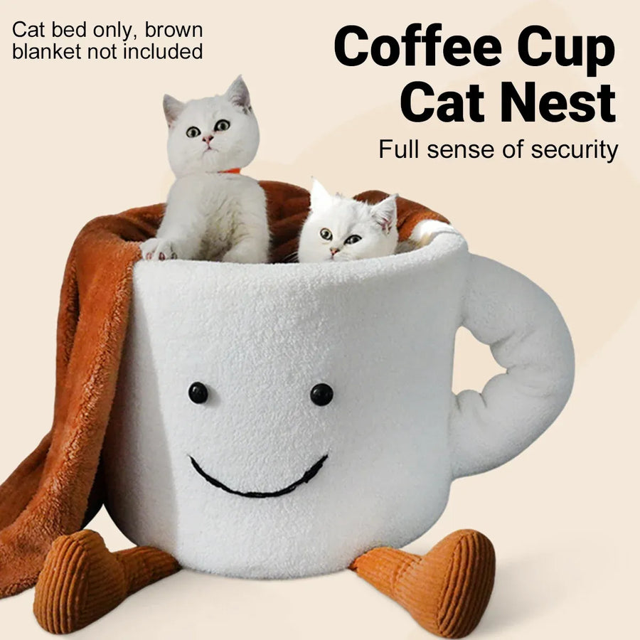 Cat Bed Coffee Cup Shape Cartoon Pet Bed Soft Nest Small Pets Sleeping Indoor