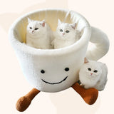 Cat Bed Coffee Cup Shape Cartoon Pet Bed Soft Nest Small Pets Sleeping Indoor - Low Angle