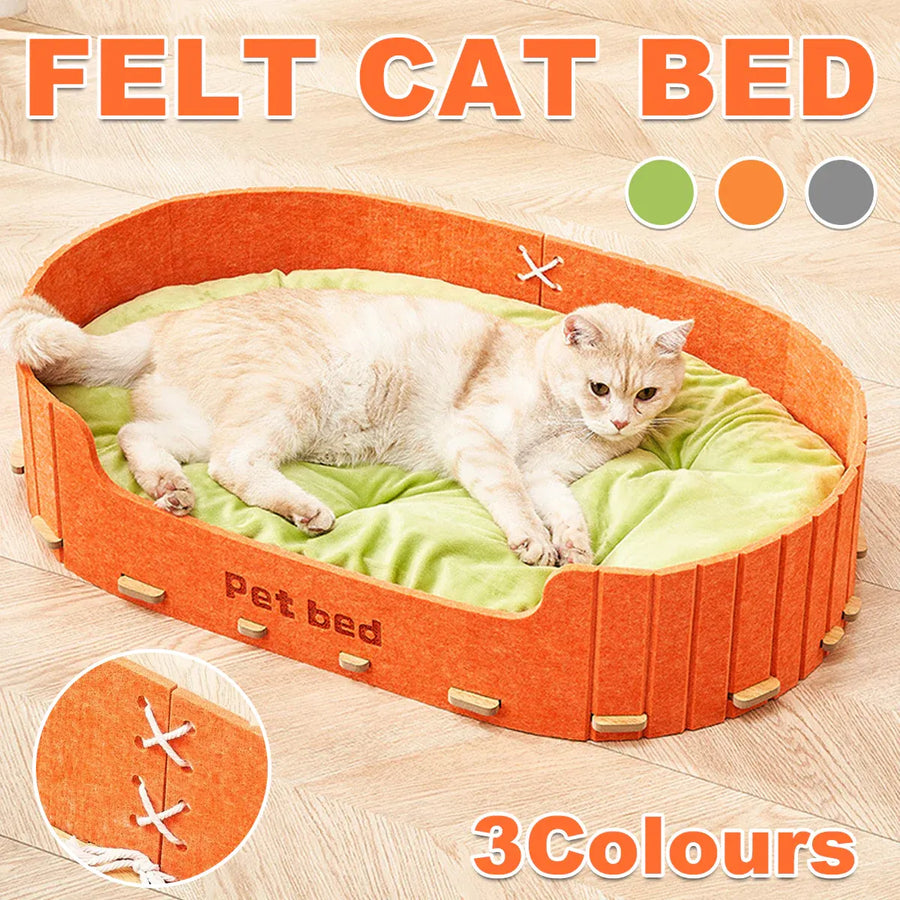 Pet Sleeping Bed Felt Cat Nest Warm Dog Bed Soft Indoor Cushion Removable Design - Green