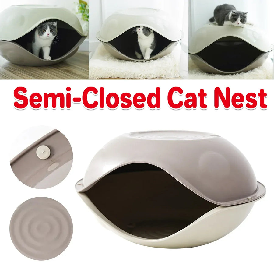 Cat Bed Semi Enclosed Nest Removable Washable Pet House Four Seasons Portable