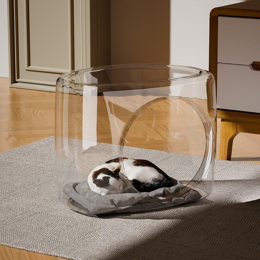 Transparent Capsule Cat Litter Box Semi Enclosed Cat House for Indoor Use