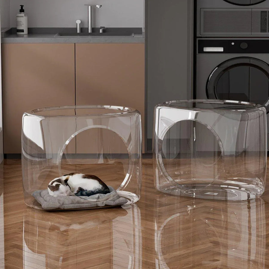 Transparent Capsule Cat Litter Box Semi Enclosed Cat House for Indoor Use