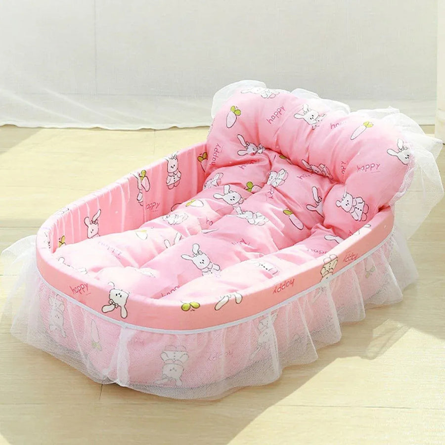 Cat Kennel Universal Cat Sleeping Nest Princess Style Lace Pet Special Kitten Cyber Red Mat - Pink