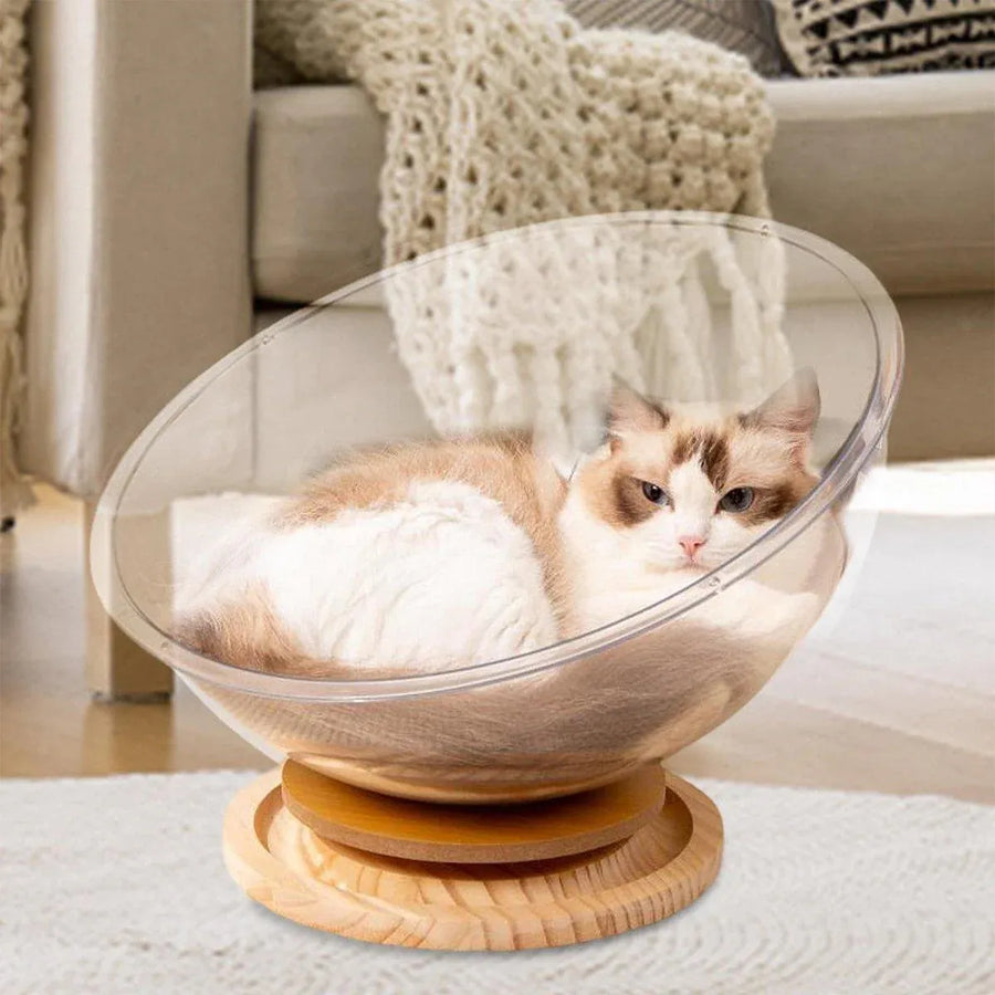 Four Seasons Acrylic Space Capsule Cat Bed Semi-closed Cool Nest Turntable Toy - L