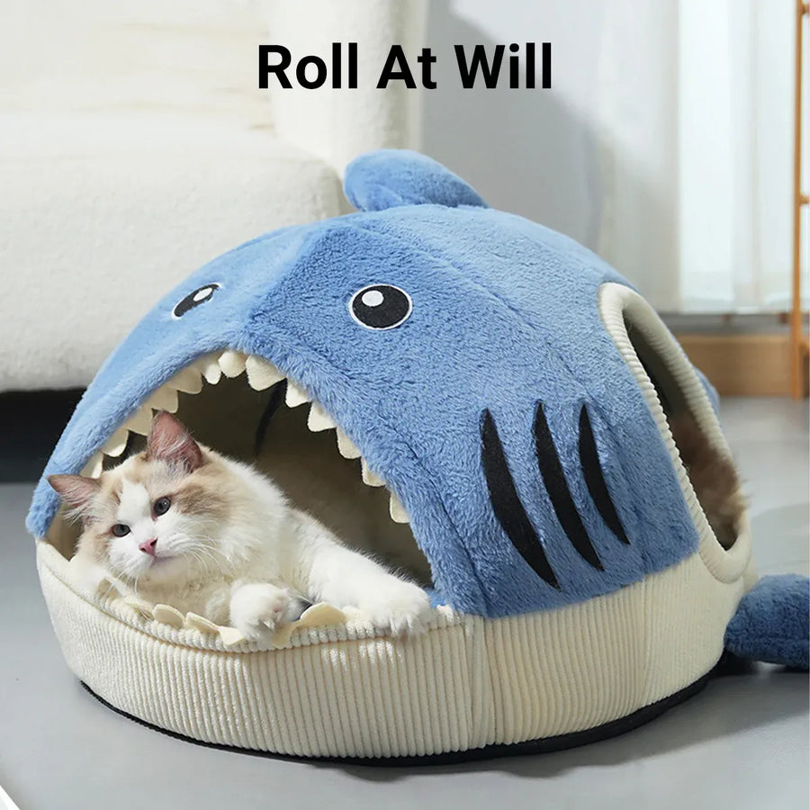Pet Bed Shark Shape Soft Warm Cave Nest Cat Dog Indoor Winter Sleeping House