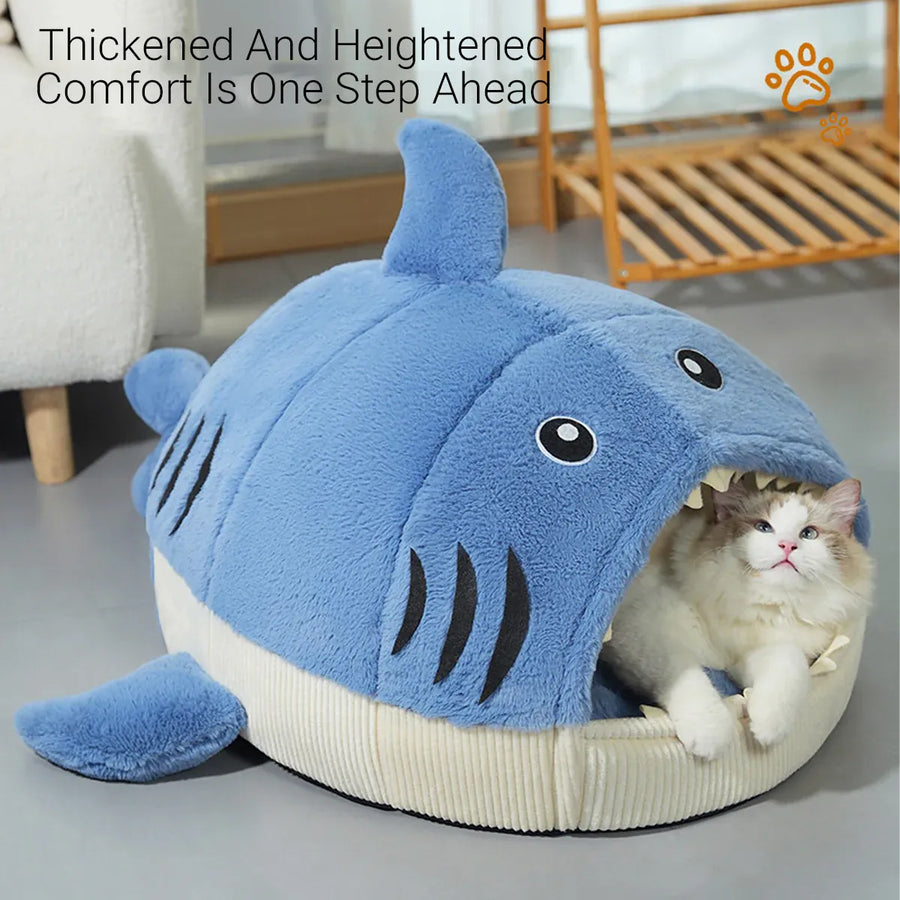 Pet Bed Shark Shape Soft Warm Cave Nest Cat Dog Indoor Winter Sleeping House