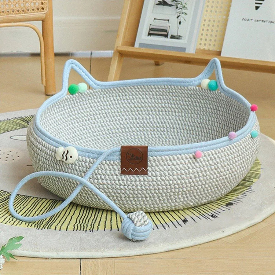 Rattan Cat Bed Weaving Cat Sleeping Basket for Cats and Pets Comfortable Resting