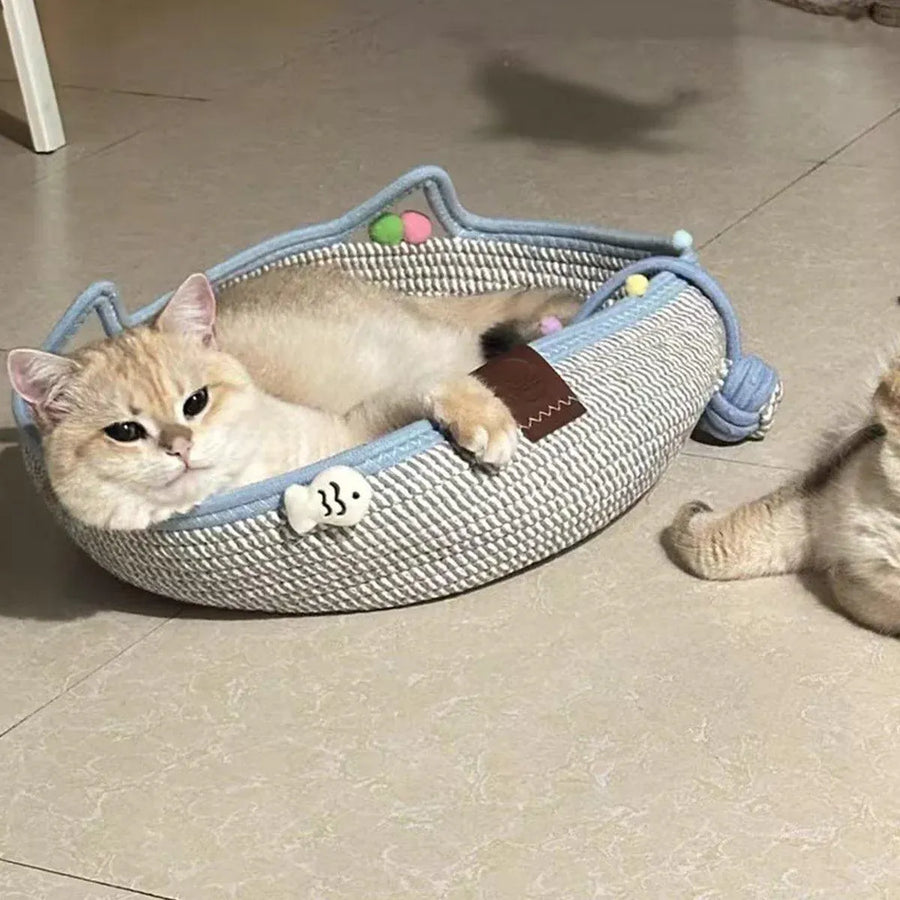 Rattan Cat Bed Weaving Cat Sleeping Basket for Cats and Pets Comfortable Resting