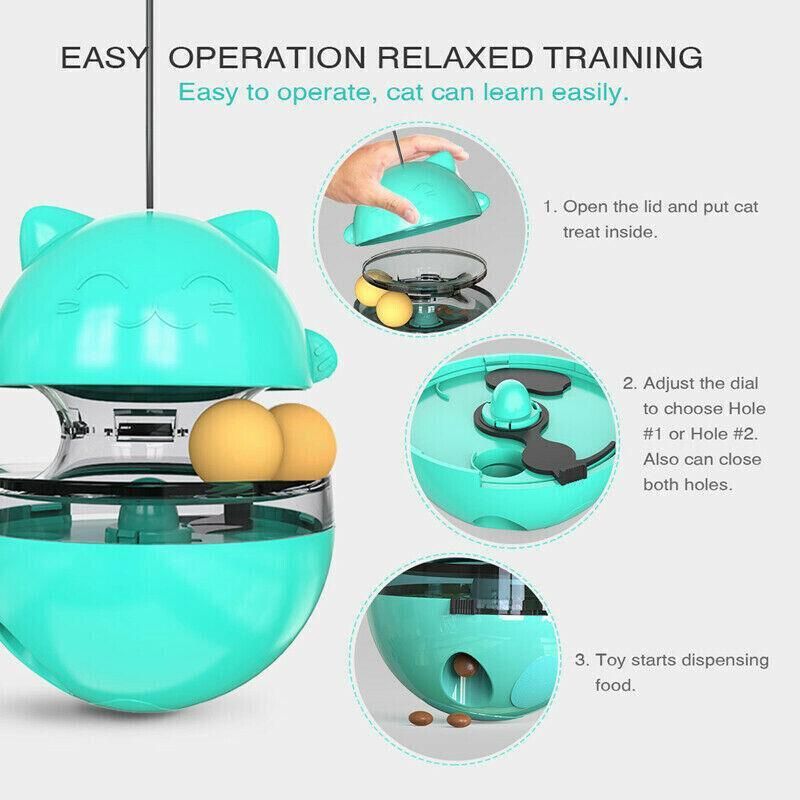 Cat Treat Dispenser Toy Ball Kitten Selfplay Interactive Tumbler Multifunction - Blue