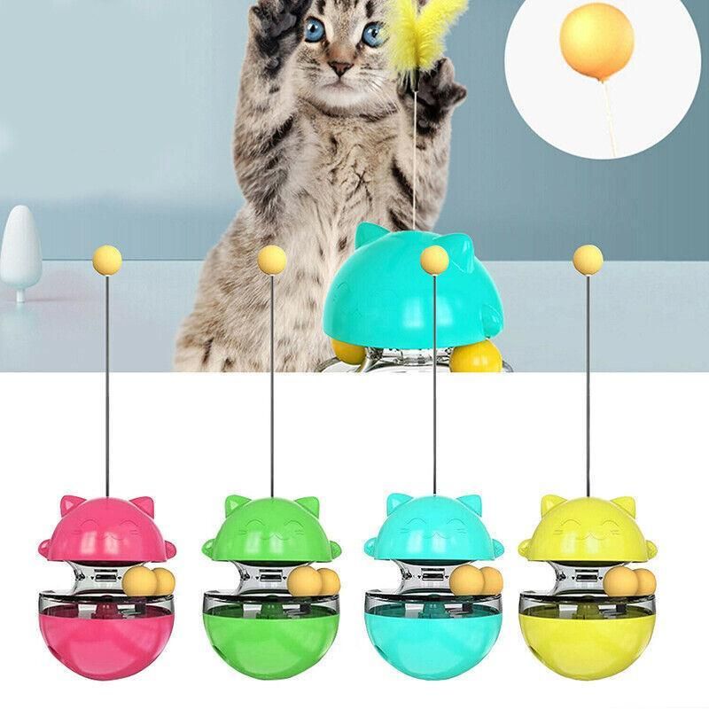 Cat Treat Dispenser Toy Ball Kitten Selfplay Interactive Tumbler Multifunction - Blue