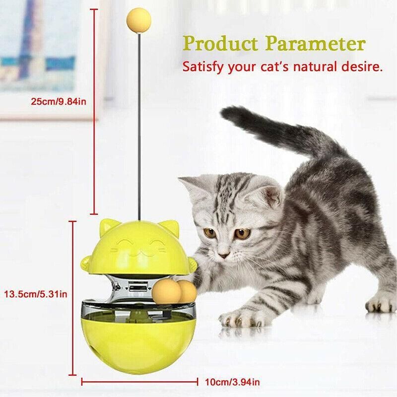 Cat Treat Dispenser Toy Ball Kitten Selfplay Interactive Tumbler Multifunction - Blue
