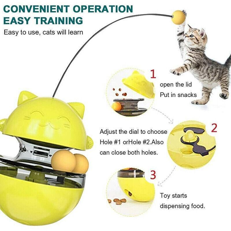 Cat Treat Dispenser Toy Ball Kitten Selfplay Interactive Tumbler Multifunction - Blue