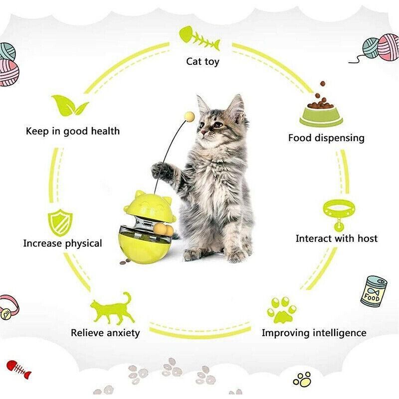 Cat Treat Dispenser Toy Ball Kitten Selfplay Interactive Tumbler Multifunction - Blue