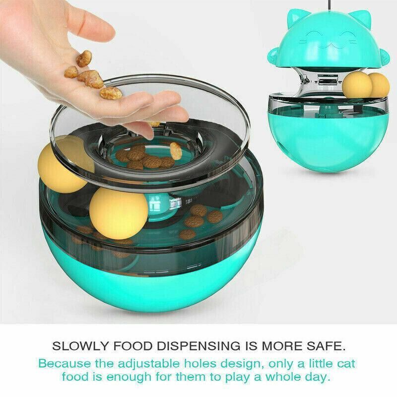 Cat Treat Dispenser Toy Ball Kitten Selfplay Interactive Tumbler Multifunction - Blue