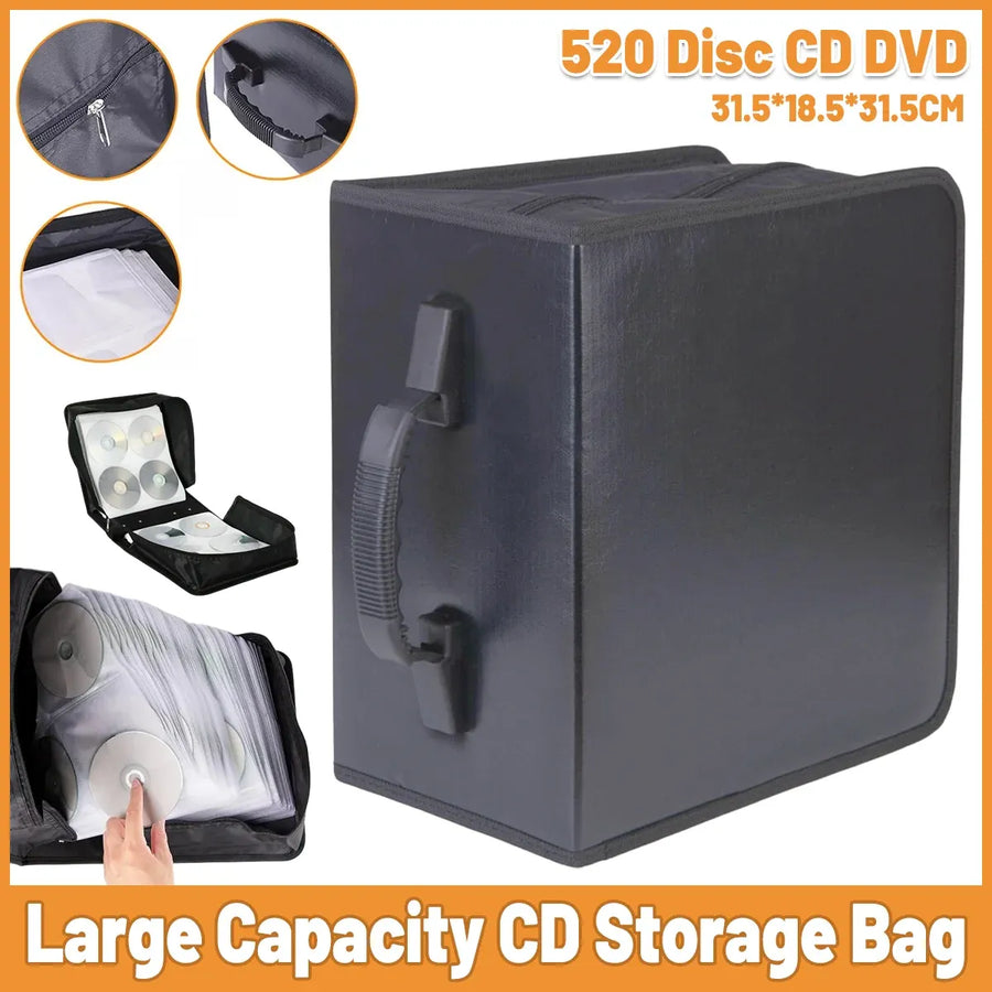 520 CD Capacity PU Leather Disc Storage Organizer Carry Case for Music DVD Media