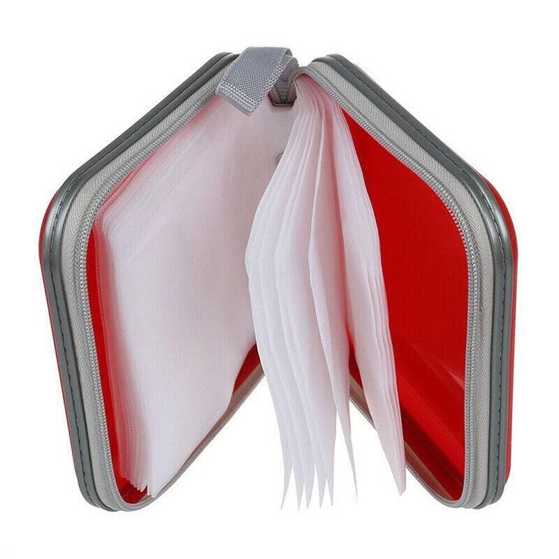 40-Disc CD DVD Wallet Case Portable Car Storage Holder Sleeve Carry Pouch - Red